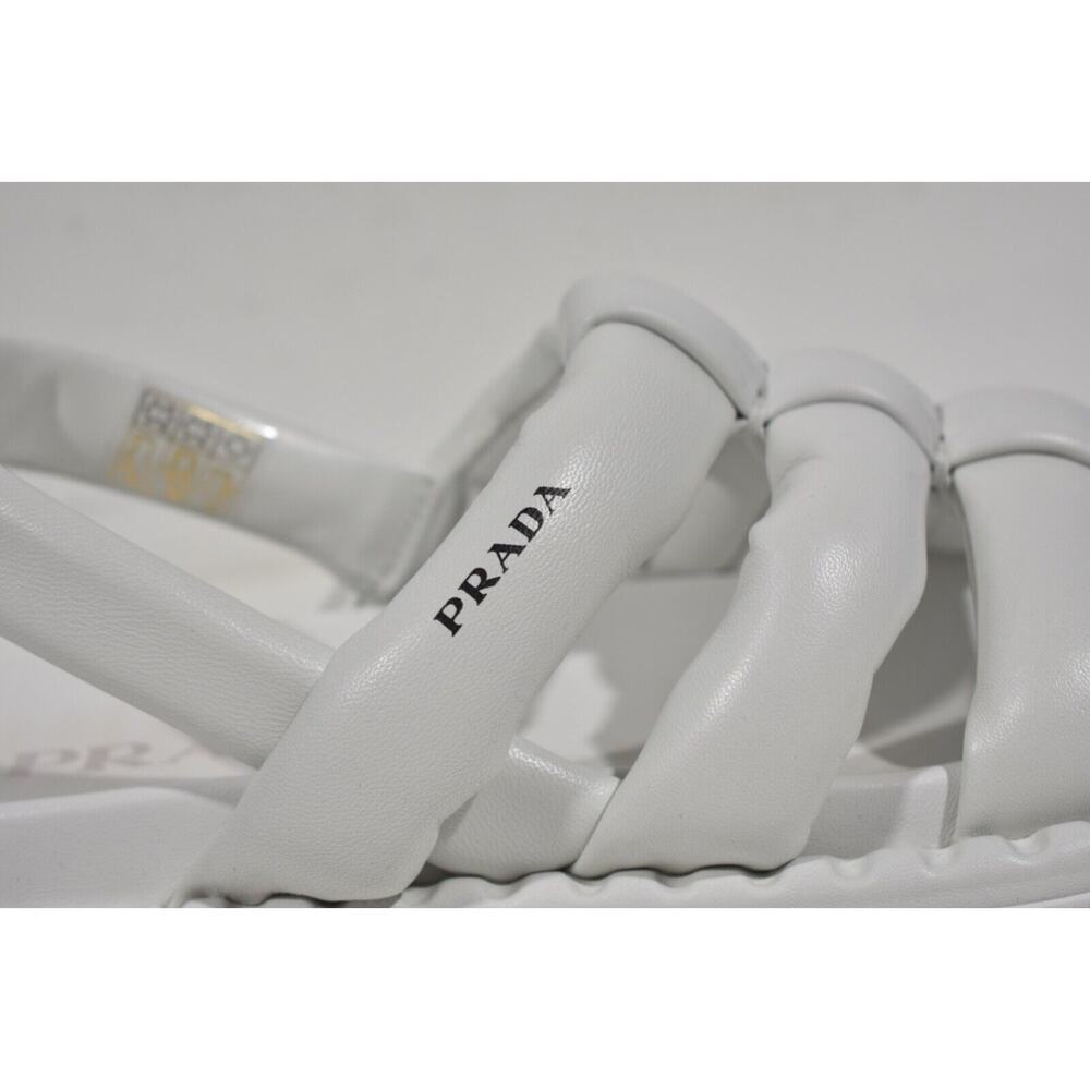 Prada Blow White Padded Leather Logo Strappy Slingback Sport Sandal Flat 41 - Picture 3 of 10